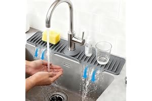 XIFLLIFE 16" Silicone Faucet Mat for Kitchen Sink Released in 2025/12TH,8° Slope Fast Self-draining-Kitchen Sink Splash Guard,Bathroom Kitchen Sink Area Water Splash Guard Behind Faucet Draining Dark Grey