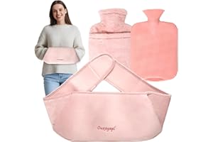OUXAYAPL Borsa Acqua Calda con Cintura Regolabile - Borsa Dell'acqua Calda in Gomma con Peluche Morbida Copertura in Vita, Boule Acqua Calda per Collo e Spalle, Schiena, Gambe, Vita Calda (Rosa)