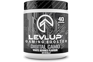LevlUp Digital Camo Gaming Booster, Bevanda Energetica in Polvere per Gaming, Energy e Focus Boost con Taurina, Caffeina, L-Tirosina e Vitamina B12, Gusto Bacche Bianche, 320 g, 40 Porzioni