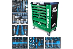 DSD TOOLS Steel Tool Chest Trolley Cabinet Fully Loaded Workshop Tool Box on Castors with Lockable Storage and Easy Mobility (Green)