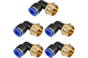 PATIKIL Raccordo a Compressione 1/2", 5Pz Maschio PT Filettato a 90 Gradi Tubo 10mm Raccordi Aria Compressa Gomito e Dritto per Raccordo Tubo Aria, Adattatore Rapido Pneumatico, Blu