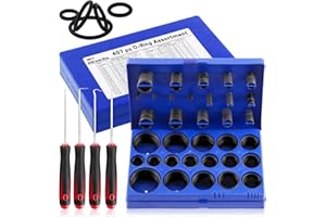 Glarks Set di 411 O-Ring universale SAE in 32 misure, tra cui 407 anelli in gomma nitrilica NBR e 4 plettri e ganci per riparazioni idrauliche, connessioni di tenuta aria o gas