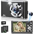 Digital Camera 4K, 48MP Autofocus Camera Selfie with Front and Rear Dual Lenses, 32GB Card, 2 Batteries, 16X Digital Zoom, Compact Travel Vlogging Video Camera for Kid Teen Beginner (Black)