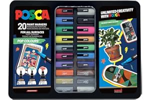 POSCA 186832 - Set de marqueurs, 20 stylos acryliques dans un étui, set de marqueurs Pop Colours, pointe PWE5M 1,8-2,5 mm