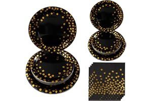 hpnparty Partygeschirr partygeschirr Happy Birthday partygeschirr Set partygeschirr Happy Birthday partygeschirr Set Schwarz gold pappteller for 25Gäste geburtstag partygeschirr Aus 100% Papier