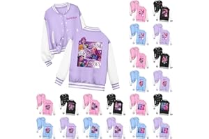 Genérico Huntrix - Chaqueta de Béisbol con Estampado y Botones Top Casual Manga Larga para niñas con Estampado de Animados Básico Moda Manga Larga Sudadera para Niños