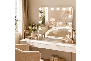 Clevich Hollywood Makeup Mirror with Lighting 58 x 46 cm, Vanity Mirror with 15 LED Lamps Dimmable, 3 Modes, Adjustable Inten