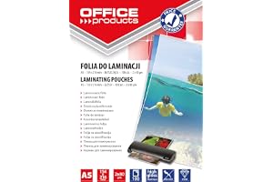 Folia do Laminowania OFFICE PRODUCTS A5 2x80mikr Błyszcząca 100szt Transparentna/Prezentacja/Typ-do Laminowania/Rodzaj-Błyszcząca/Materiał-Plastik/Kolor-Transparentny/Grubość (mm)-2x80µm