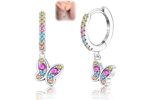 LOLIAS Plata Ley 925 Pendientes Aro Huggie con Corazón Mariposa Estrella Zirconia Cúbica Colorida Pequeños Pendientes Colgantes Aro Joyería para Mujeres y Niñas