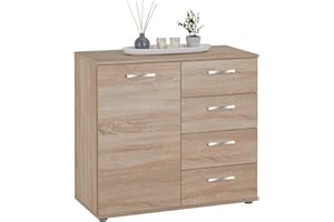 ‎CARO-MÖBEL CARO-Möbel Kommode Sideboard Schrank Chicago in Sonoma Eiche, mit Tür und 4 Schubladen Highboard