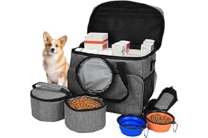 Jenmayt Sac de Voyage pour équipement pour Chien,avec 2 bols pliables et 2 sacs de rangement,Sac à Dos de Transport Portable pour Chiens Voyag,pour emporter des aliments