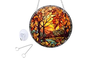 HhBdy Sun Catchers for Windows,8in Diameter Colour Catcher Acrylic Window Sun Catcher for Window Sun Catcher Decor Stained Light Catcher,Window Porch Home Accessories (Maple Leaf Suncatchers)