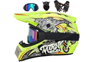 MTQCBDHY Fullface Helm MTB, Motocross Helm Kinder, Helm Set Herren ATV Motorradhelm MX Enduro, ABS-Schale, MTB Helm Fullface Kinder, Motorradhelm Motorrad Downhill Helm, Mit Handschuhe Maske Brille