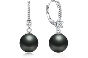 jiamiaoi Kropla Perły Srebrne Kolczyki Perłowe Kolczyki Zatrzaskowe Błyszcząca Cyrkonia Sześcienna Kolczyki z Obręczą Perły Słodkowodne Kolczyki 10 mm Wiszące dla Kobiet