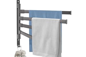 Dachiy Support Serviette Salle De Bain avec 4 Tiges Pivotantes À 180°, Porte Serviette Mural, Porte Serviette sans Percage, Porte-Serviettes en Alliage D'aluminium, Porte-Serviette Auto-Adhésif