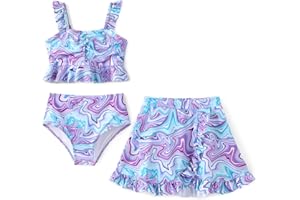 PATPAT Costume Bambina 3 Pezzi Bikini - Top Ragazza, Slip Mare Bambina, Gonna, Vestiti Bambina, Abbigliamento Bambina, Costumi da Bagno Bambina per Mare e Piscina Bambini 5-12 Anni 110-152cm