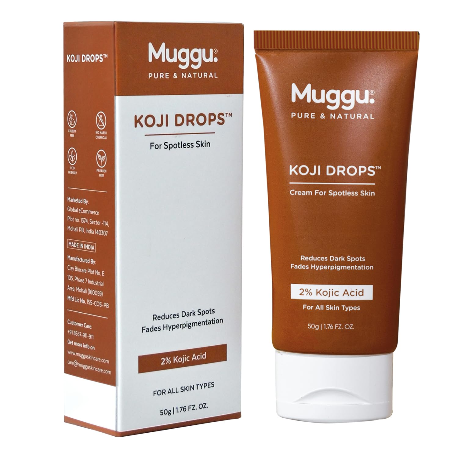 Muggu Skincare Koji Drops Cream for Dark Body Parts Like Neck, Underarms, Knees, Elbows, Thighs, Knuckle, Armpits | Face & Bo
