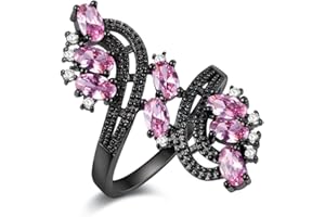 Uloveido Black Plated Women Open Flower Ring for Girls Fashion Jewellery with Red Purple Crystal J656