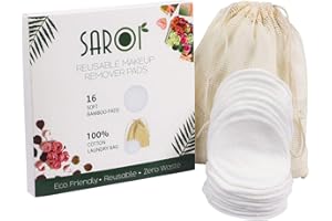 SAROI 16 Premium Reusable Makeup Remover Pads | Eco-Friendly Gift Packaging | Facial Cleansing Cotton Buds | Makeup Wipes I Packed With A Laundry Bag And Reusable Cotton Pads (16 Count, White)