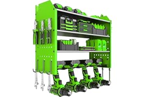 JIUNENG Soporte de pared para herramientas eléctricas, organizador de herramientas de 4 niveles para guardar taladros, estante resistente con gancho, regalo para hombres, verde