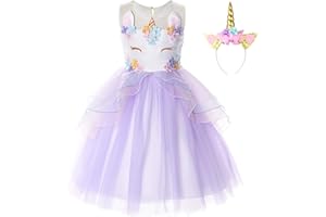 JerrisApparel Disfraz Unicornio Niña Volantes Flor Boda Partido Princesa Vestido