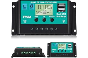 BOSYTRO 20A PWM Contrôleur de Charge Solaire,Régulateur Intelligent de Panneau Solaire 12V/24V,Avec Interface de Port DC 5,5 * 2,5mm, Avec 5V Double Port USB Affichage LCD Pour L'Industrie, La Maison