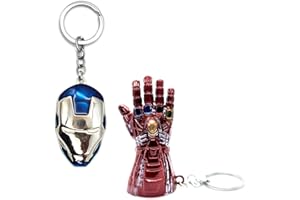 LizMatech Iron Man/Thanos Infinity Gauntlet & Iron Man Helmet Keyring Set from Marvel Avengers Endgame Perfect Marvel Gifts for Men