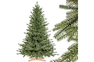 FAIRYTREES Árbol Navideño Artificial Abeto de Baviera Premium, con Soporte de Madera, 150cm, FT23-150