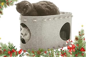 BRACONTY Casa para Gatos, 58x34x30cm. Cama Cueva para Jugar y Dormir, Refugio y Guarida, Divertido y Acogedor para Felinos, Todas Las Edades y Tamaños, Túnel con 2 Entradas de cómodo Fieltro. Caben 2 o más