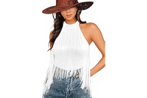 Ella Lust Women Western Fringe Bodysuit - Cowgirl Country Concert Outfit Boho Tassel Hem High Cut Skinny Festival Tank Top