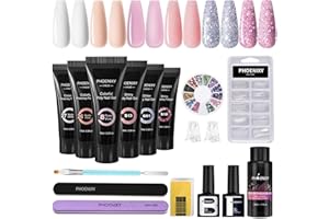 Phoenixy Gel Ricostruzione Unghie 6 Colori 15 ML Kit Unghie Gel Completo Bianco Rosa Nudo Base Coat e Top Coat Kit Ricostruzione Unghie Principiante Per Le Donne Clip per Unghie