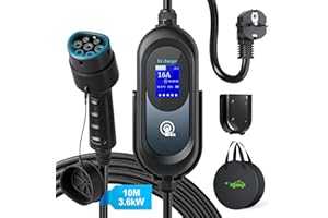 EVJUICION Cargador Coche Eléctrico Tipo 2, Cargador Tipo 2 Programado con Pantalla 8-16A 3.6KW, Corriente Conmutable, Cargador de Vehículo Eléctrico, Cable de Carga con Bolsa (10M)