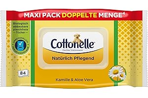 Cottonelle Feuchtes Toilettenpapier, Natürlich Pflegend - Kamille & Aloe Vera, Biologisch Abbaubar, Plastikfrei, Wiederverschließbar, 1 x 84 Feuchttücher (Einzelpack)