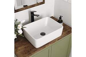 DEER VALLEY Countertop Vessel Sink, DeerValley Modern Bathroom Sink with Smooth Surface, White Rectangle Wash Basin for Bathroom Cloakroom Toilet - 40.5 x 30.5 x 13cm