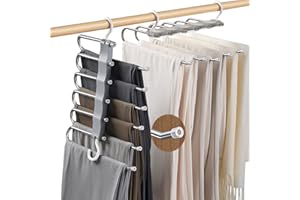 JOOVCC 6 in 1 Trouser Hangers Space Saving, 2 Pack Space Saving Hangers for Wardrobes,Pants Hangers Non-Slip Closet Organizer for Scarfs Jeans Clothes Trousers Towels (Grey).