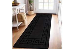 PHP Carpet Runners for Hallways Non Slip Long With Gel Back - Marble Rug Washable Low Pile Rug, Kitchen Runner - Ideal For Living Room, Bedroom, Lounge And Hall |60 x 220 cm - Black