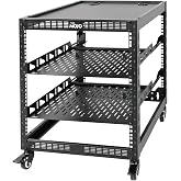 Tecmojo 19 Inch 12U Open Frame 19" Network Rack, Floor or Wall Mount, 4 Post Network Cabinet with Wheels, with 2 1U Shelves a