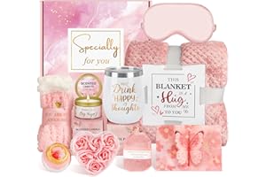 AMOSKING Geburtstagsgeschenke für Frauen Weihnachtsgeschenke für sie, einzigartiges Selbstpflegepaket Holen Sie sich bald Korb Rose Entspannende Spa-Kit mit Decke Tumbler für Freundin Mutter Schwester Frau