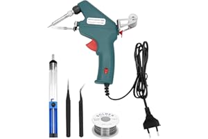 QWORK® zestaw do lutowania – 60 W lutownica z drutem lutowniczym, pompa do rozlutowywania i 2 pęsety, szybkie nagrzewanie, automatyczne podawanie cyny