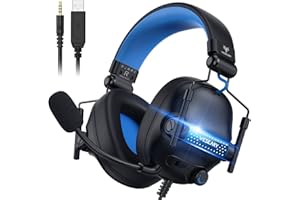 WESEARY WG3 Gaming Headset, PS5 Headset Noise Canceling, Stereo Gaming Headphones with Microphone for PS4/PS5/PC/Xbox One/Switch, Headset with Soft Memory Earmuffs, 3.5mm Jack, RGB Light