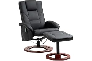 ‎HOMCOM HOMCOM Massagesessel Relaxsessel mit Fußhocker Relaxliege Liegefunktion Fernsehsessel mit Massagefunktion 360° drehbar Liegesessel Stahl Kunstleder Schwarz+Braun 73 x 83 x 106 cm