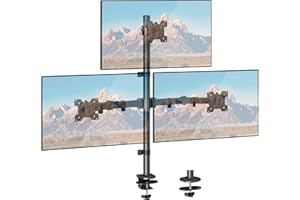 ELIVED Supporto per monitor 3 monitor per schermi da 17 a 32 pollici, braccio a tre monitor, altezza regolabile, asta alta 80 cm, max. 8 kg per braccio, VESA 75/100 mm, EV4013