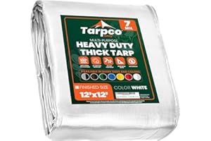 Tarpco Safety Lona de protección Lona Impermeable con Ojales, (3.65m X 3.65m, 130 g/m²) 7 Mil, Funda Protectora para Techo, Barco, Muebles, Jardín, Piscina, Coche,Blanco