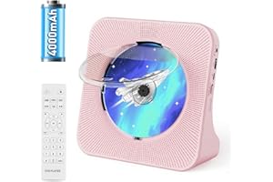 MAITE Lettore CD Portatile Batteria da 4000mAh, Radio Lecteur CD Bluetooth con altoparlante, telecomando, timer di spegnimento, CD Player musica per Cassa Supporta FM/USB/uscita cuffie, Rosa