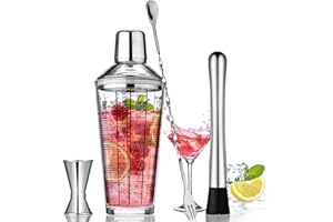 GODMORN 4PCS Cocktail Shaker Set Gobelet Doseur en Acier Inoxydable 600ml Gobelet à Secouer Verre à Mélange Shaker avec Échelle Accessoires pour Cocktail Accessoires pour Bar Kit De Barman Set de 4 Pièces