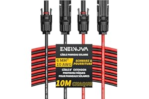 ENERNOVA Câble Solaire 4mm²/6mm², Câble Solaire d'extension 1/2/3/5/10/15/20M, IP67 Rallonge de Câble Solaire, Câble Photovoltaïque avec Connecteurs Mâles et Femelles pour Panneau Solaire(6mm² 10M)