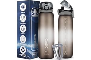 CodiCile Water Bottle 1L Tritan,BPA Free 1 Litre Water Bottle, Dishwasher Safe Sports Water Bottle, Leakproof Drinks Bottle with Time Marking and Filter for Running,Gym, School,Outdoors