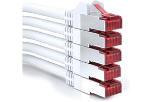 deleyCON 5x 0,5m Kabel Krosowy CAT6 Ekranowanie S/FTP PIMF Kabel Sieciowy CAT-6 RJ45 Kabel Ethernet LAN DSL Switch Router Modem Access Point - Biały