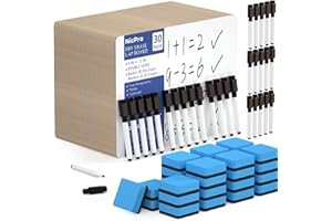 Nicpro 30 Pack Dry Erase Mini Whiteboard A4, 22 x 30 cm Double Sided Lapboard Bulk with 30 Pens,30 Erasers Learning Small White Board Portable Drawing Writing for Kid Student and Classroom Use