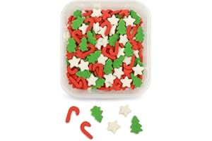 DFPRIME Sprinkles Natale 60gr - Zuccherini Decorativi per Dolci e Biscotti Natalizi – Mix con Stelline, Alberelli e Bastoncini – Decorazioni di Zucchero Natalizie Made in Italy
